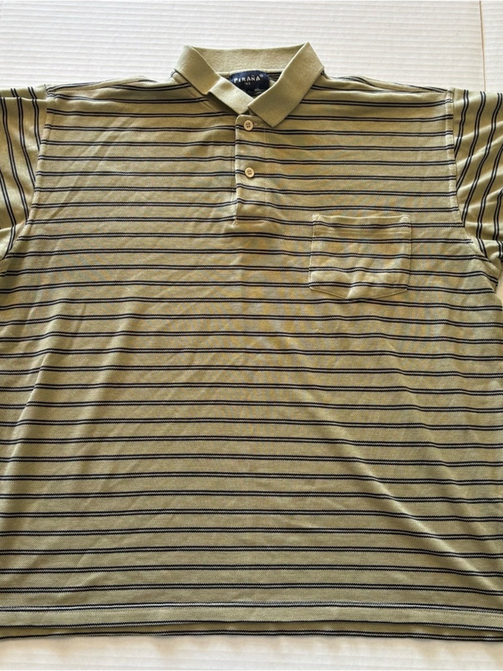 Prana Olive Green Striped Polo L